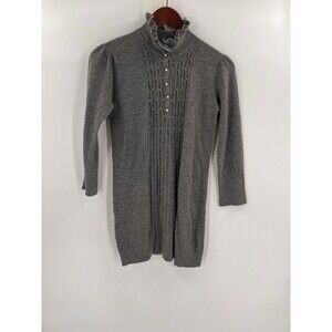 Sisters Gray Button Up Pleated Ruffle Sweater Angora Blend SMALL Easy Wear